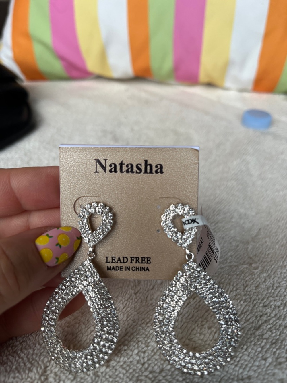 Natasha Couture Silver Crystal Teardrop Dangle Earrings